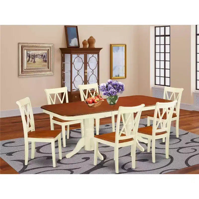 Salle à manger Renaissance 7 pièces table rectangulaire et 6 chaises - Table de 152x198 cm avec rallonge