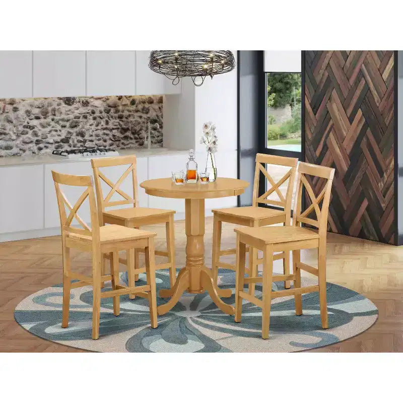 Ensemble table de cuisine - Table hauteur comptoir et 4 chaises - Élégant ensemble dînette pour petits espaces