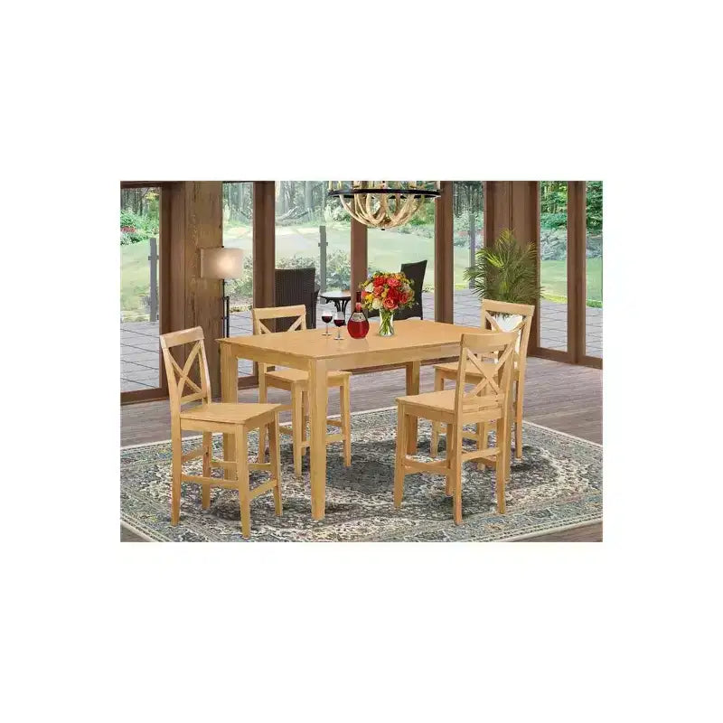Ensemble table haute antique - Table de rassemblement et chaises - Ensemble de salle à manger en bois massif
