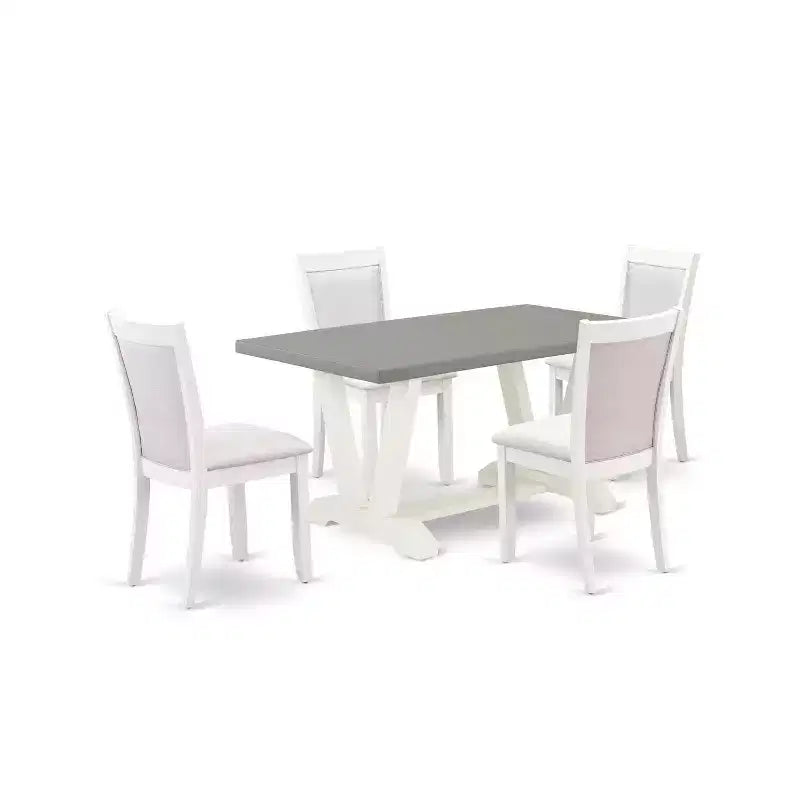 HomeStock 5-Piece Wire Brushed Linen White Finish Solid Wood Top Dining Table with 4 Upholstered Chairs