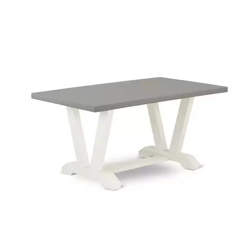 HomeStock Table à manger 5 pièces avec plateau en bois massif finition blanc lin brossé et 4 chaises rembourrées