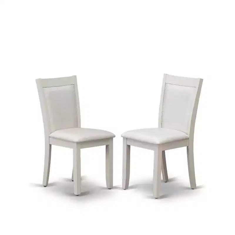 HomeStock Table à manger 5 pièces avec plateau en bois massif finition blanc lin brossé et 4 chaises rembourrées