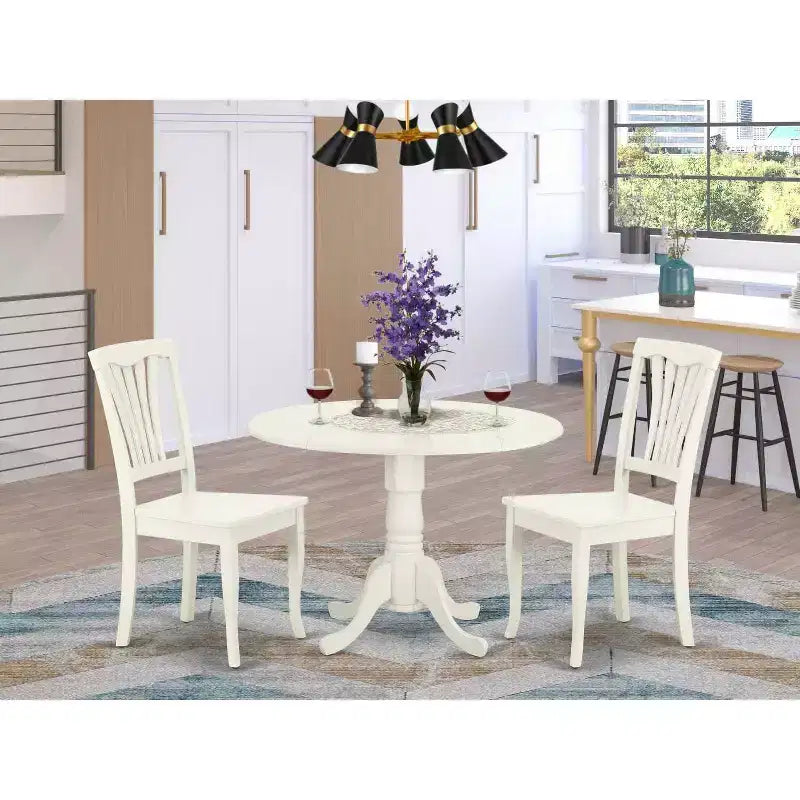 Ensemble table à manger ronde pour 4 – Ensemble table et chaises 3 pièces – Meuble de salle à manger gain de place de 42 po