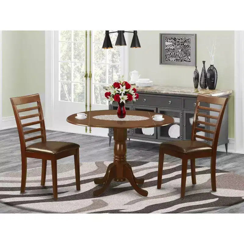 Ensemble de salle à manger 5 pièces Table et chaises rondes - Finition acajou