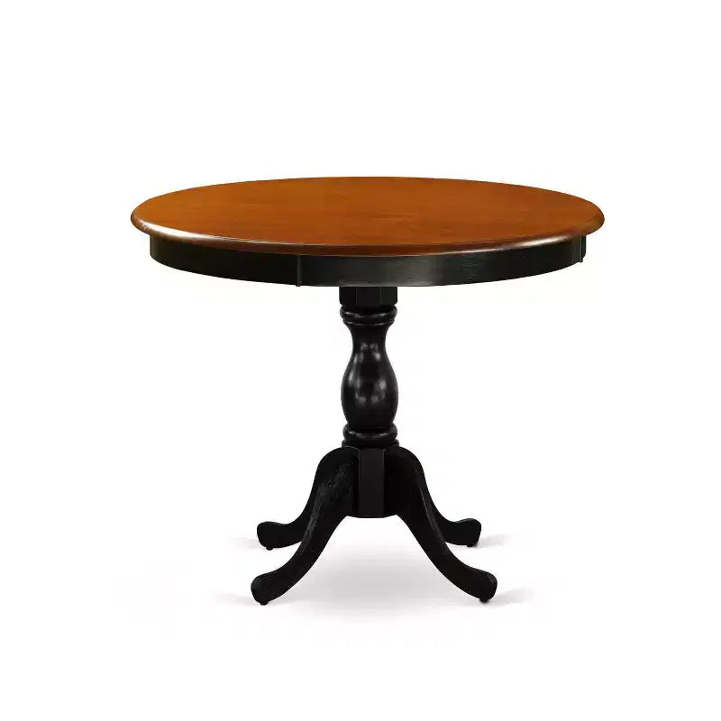 Ensemble de salle à manger rond 3 pièces en bois massif finition noir et merisier - 4 places