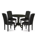 Round Kitchen Table Set 5pc 42 Table w/ Drop Leaves & 4 Parsons Chairs - Black PU Leather