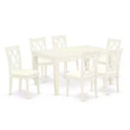HomeStock 7-Pc Rectangle Buttermilk and Cherry Finish Solid Wood Top Dining Table with 6 Chairs with Butterfly Leaf Cross Back