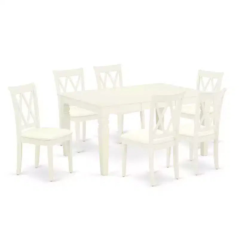 HomeStock 7-Pc Rectangle Buttermilk and Cherry Finish Solid Wood Top Dining Table with 6 Chairs with Butterfly Leaf Cross Back