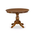 3-Piece Antique Walnut Finish Solid Wood Top-Round Upholstered Dining Room Set-Seats 4