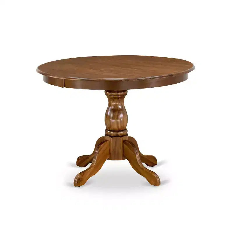 3-Piece Antique Walnut Finish Solid Wood Top-Round Upholstered Dining Room Set-Seats 4