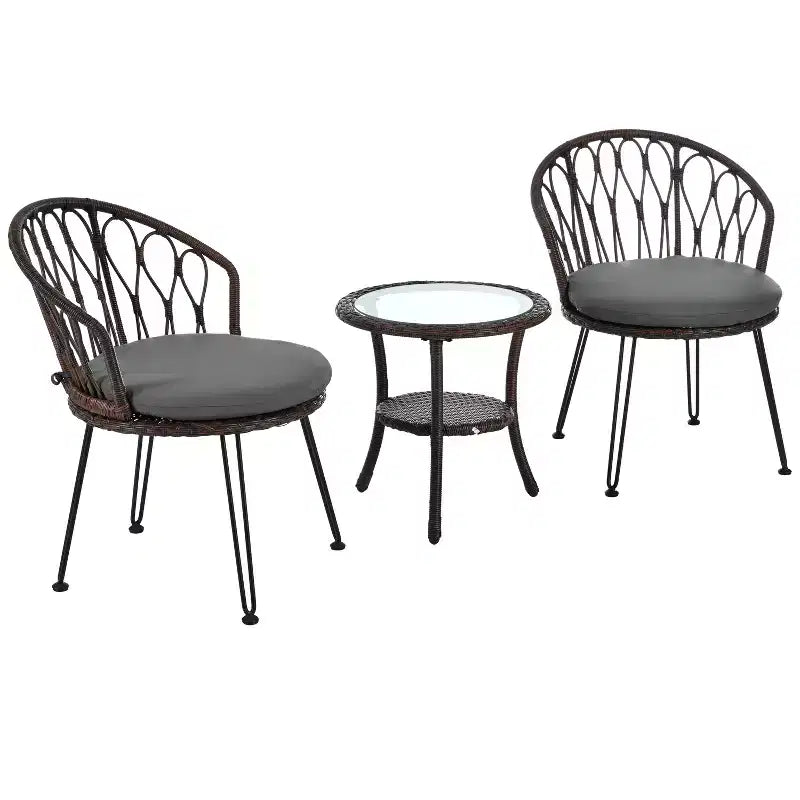 GDFStudio Tony Ensemble de loisirs 3 pièces en rotin pour extérieur avec chaises et table ronde en verre