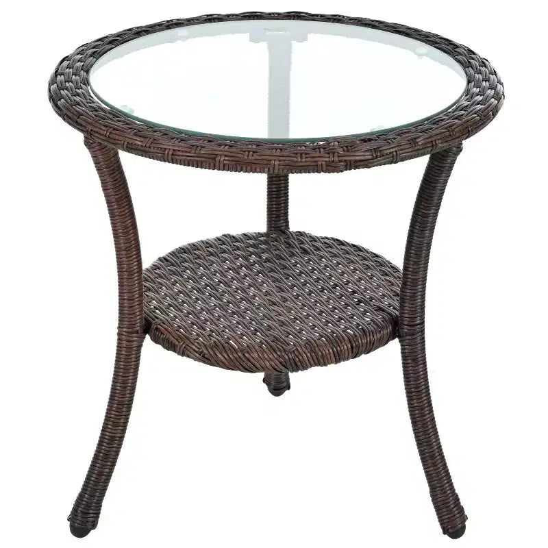 GDFStudio Tony Ensemble de loisirs 3 pièces en rotin pour extérieur avec chaises et table ronde en verre