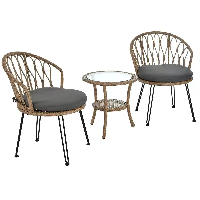 GDFStudio Tony Ensemble de loisirs 3 pièces en rotin pour extérieur avec chaises et table ronde en verre