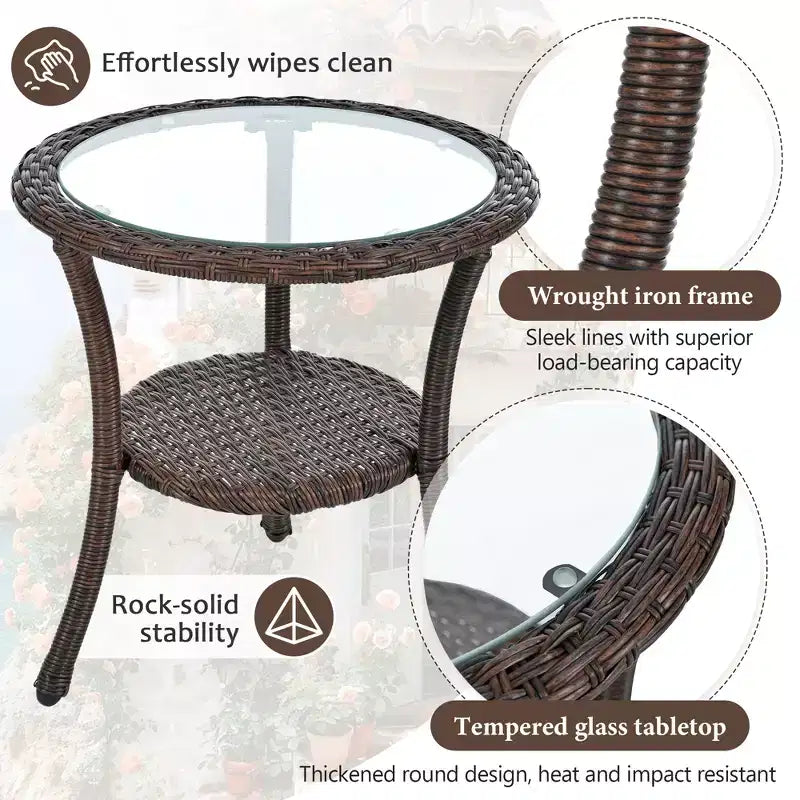 GDFStudio Tony Ensemble de loisirs 3 pièces en rotin pour extérieur avec chaises et table ronde en verre