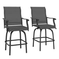 Set of 2 Outdoor Swivel Bar Stools with Armrests, Bar Height Patio Chairs with Steel Frame for Balcony, Poolside