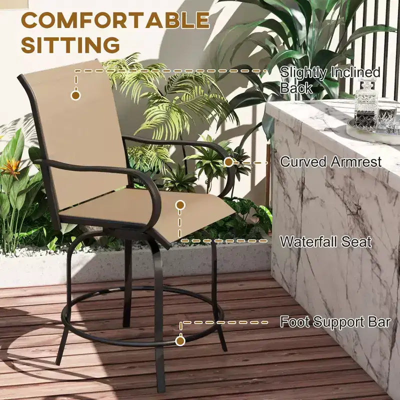 Lot de 2 tabourets de bar d'extérieur, chaises de bar pivotantes à 360 degrés, 26,75 x 29,5 x 48,5