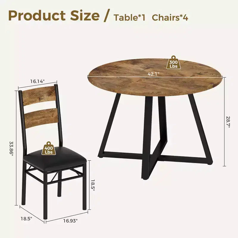 Ensemble Table et Chaises de Salle à Manger Rond pour 4 Personnes, Table de Cuisine et Chaises Circulaires en Bois 5 Pièces pour 4, avec 4 Chaises Rembourrées, Cadre Épais et Robuste