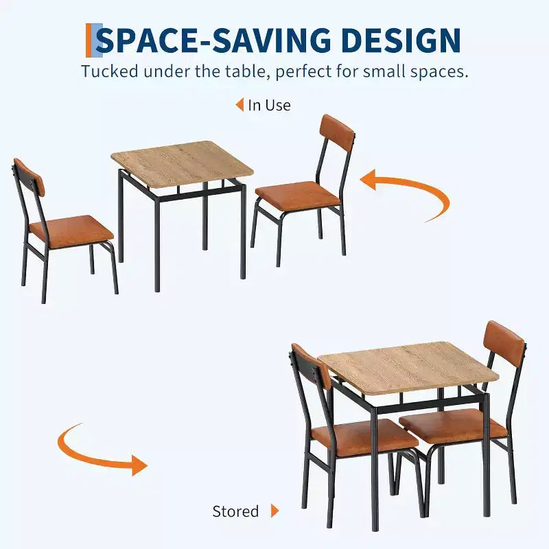 Ensemble de salle à manger 3 pièces avec 2 chaises rembourrées, table et chaises à la finition ton sur ton pour la maison et l'appartement, design peu encombrant avec surface facile à nettoyer, marron