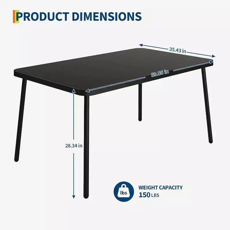 Ensemble de salle à manger d'extérieur 7 pièces pour 6 personnes, table en verre trempé de 150 cm avec cadre métallique et 6 chaises en rotin, mobilier de patio pour jardin, arrière-cour, bord de piscine