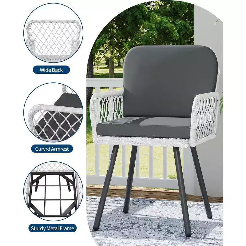 Ensemble de salle à manger d'extérieur 7 pièces pour 6 personnes, table en verre trempé de 150 cm avec cadre métallique et 6 chaises en rotin, mobilier de patio pour jardin, arrière-cour, bord de piscine