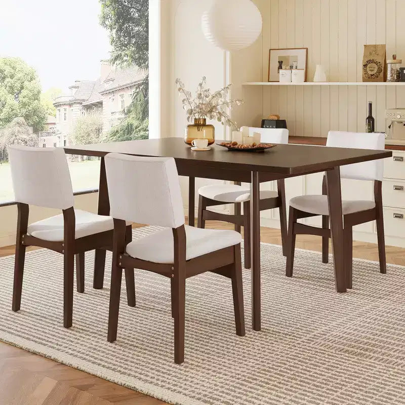Ensemble de salle à manger 5/7 pièces pour 4/6 personnes, ensemble de meubles de cuisine classique avec chaises de salle à manger empilables et rembourrées - ModernLuxe