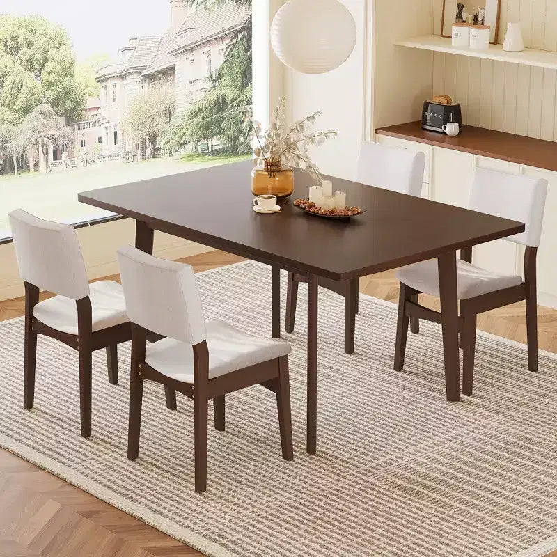 7/5 Piece Dining Table Set Dining Set for 6/4, Classic Kitchen Furniture Set with Upholstered Stackable Dining Chairs - ModernLuxe