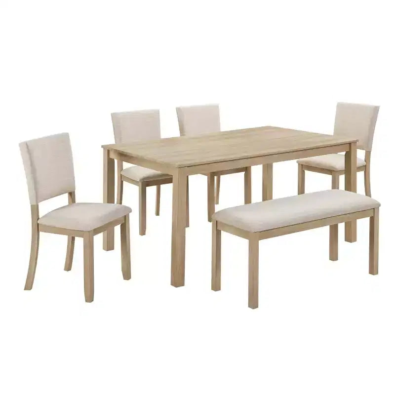 Ensemble de salle à manger moderne 6 pièces en bois avec banc et 4 chaises rembourrées, ensemble de table de cuisine rectangulaire moderne pour salle à manger - Panipeachy