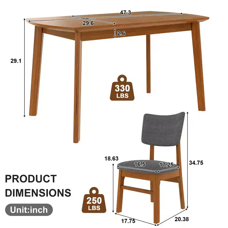 Ensemble de salle à manger moderne 5 pièces avec cadre en bois d'hévéa et 4 chaises rembourrées, ensemble de salle à manger peu encombrant pour salle à manger ou cuisine - Panipeachy
