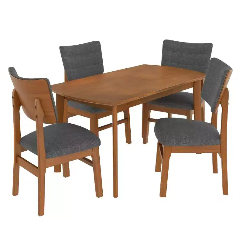 Ensemble de salle à manger moderne 5 pièces avec cadre en bois d'hévéa et 4 chaises rembourrées, ensemble de salle à manger peu encombrant pour salle à manger ou cuisine - Panipeachy