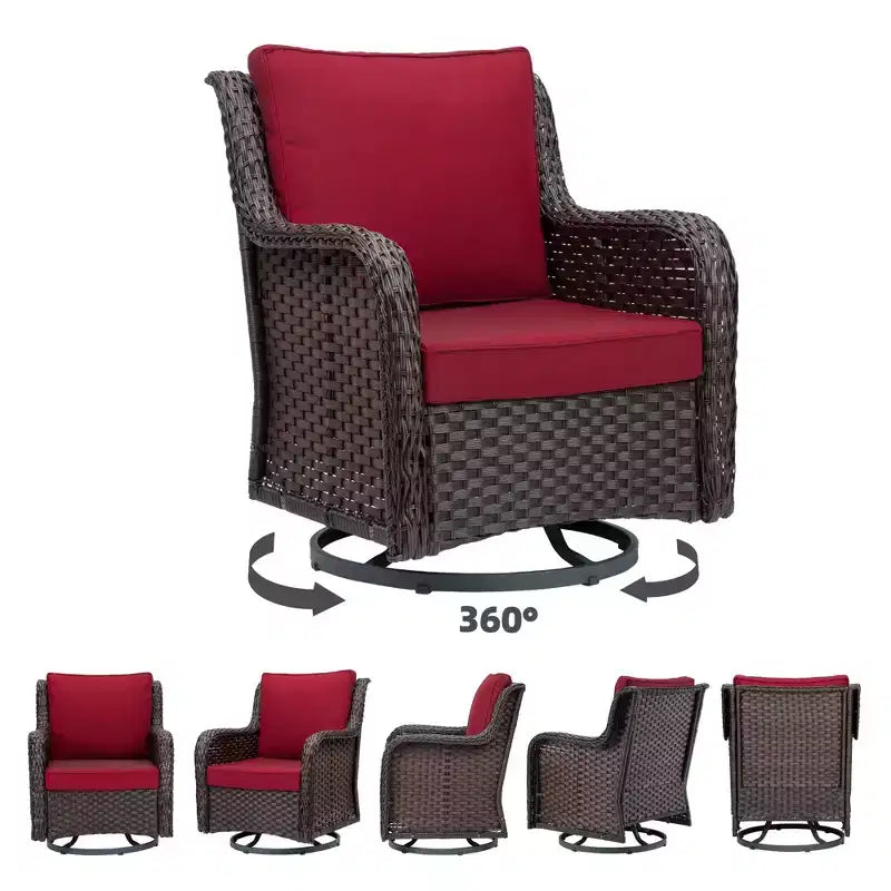 COZONY Salon de jardin 3 pièces en osier avec fauteuils pivotants à 360° et table d'appoint en verre trempé pour balcon, jardin ou terrasse