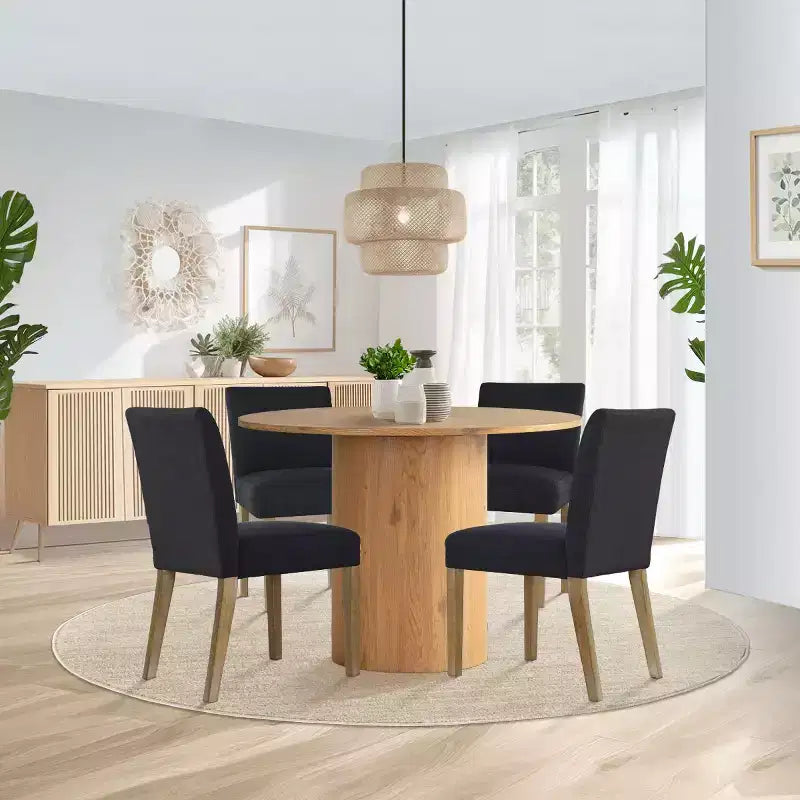 Ensemble table à manger ronde 5 pièces et 4 chaises rembourrées, ensemble de table à piédestal en bois moderne pour cuisine, coin petit-déjeuner ou salle à manger-Panipeachy