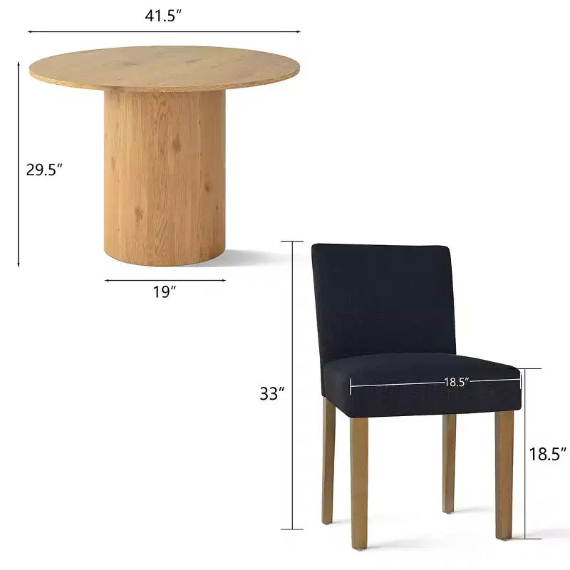 Ensemble table à manger ronde 5 pièces et 4 chaises rembourrées, ensemble de table à piédestal en bois moderne pour cuisine, coin petit-déjeuner ou salle à manger-Panipeachy