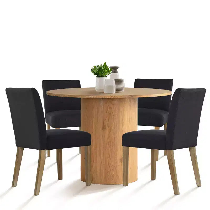 Ensemble table à manger ronde 5 pièces et 4 chaises rembourrées, ensemble de table à piédestal en bois moderne pour cuisine, coin petit-déjeuner ou salle à manger-Panipeachy