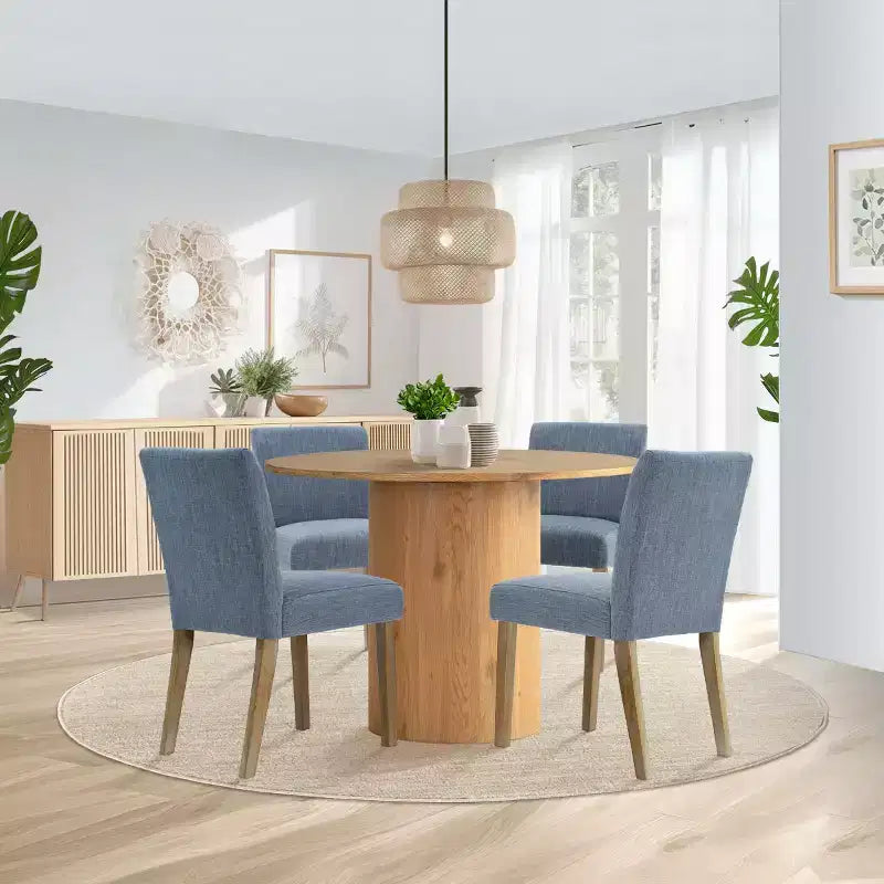 Ensemble table à manger ronde 5 pièces et 4 chaises rembourrées, ensemble de table à piédestal en bois moderne pour cuisine, coin petit-déjeuner ou salle à manger-Panipeachy