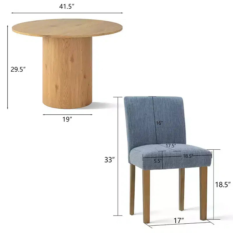 Ensemble table à manger ronde 5 pièces et 4 chaises rembourrées, ensemble de table à piédestal en bois moderne pour cuisine, coin petit-déjeuner ou salle à manger-Panipeachy