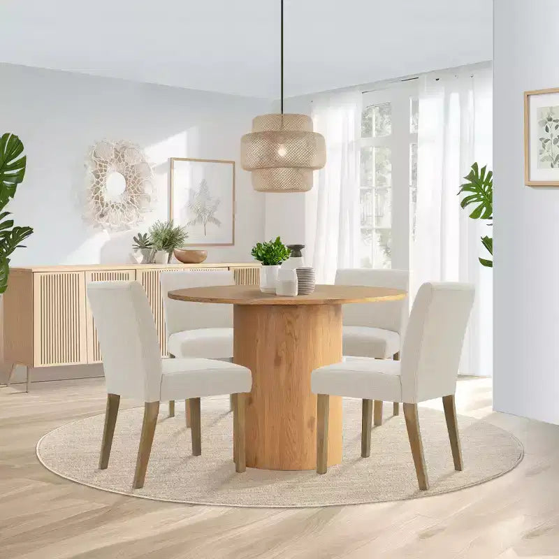 Ensemble table à manger ronde 5 pièces et 4 chaises rembourrées, ensemble de table à piédestal en bois moderne pour cuisine, coin petit-déjeuner ou salle à manger-Panipeachy