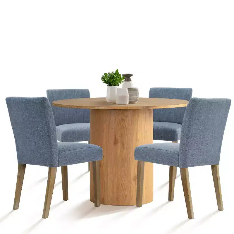 Ensemble table à manger ronde 5 pièces et 4 chaises rembourrées, ensemble de table à piédestal en bois moderne pour cuisine, coin petit-déjeuner ou salle à manger-Panipeachy
