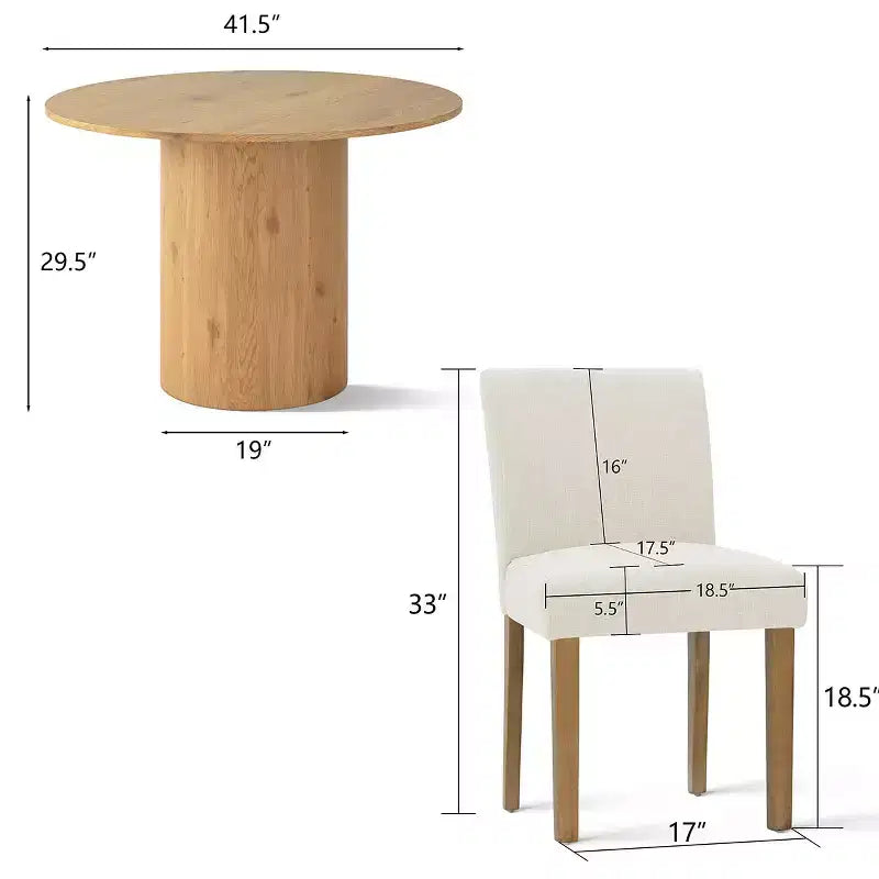 Ensemble table à manger ronde 5 pièces et 4 chaises rembourrées, ensemble de table à piédestal en bois moderne pour cuisine, coin petit-déjeuner ou salle à manger-Panipeachy