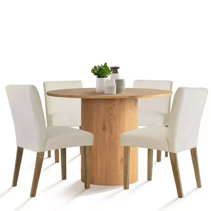 Ensemble table à manger ronde 5 pièces et 4 chaises rembourrées, ensemble de table à piédestal en bois moderne pour cuisine, coin petit-déjeuner ou salle à manger-Panipeachy