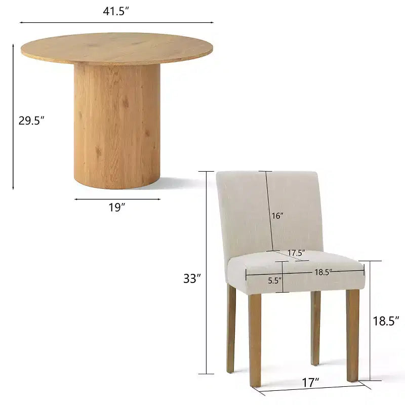 Ensemble table à manger ronde 5 pièces et 4 chaises rembourrées, ensemble de table à piédestal en bois moderne pour cuisine, coin petit-déjeuner ou salle à manger-Panipeachy
