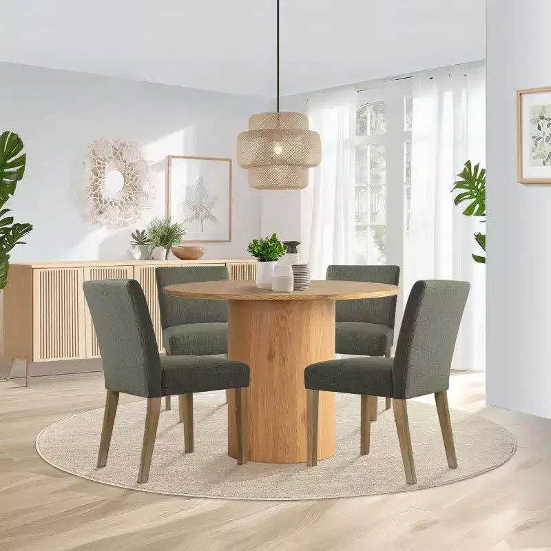 Ensemble table à manger ronde 5 pièces et 4 chaises rembourrées, ensemble de table à piédestal en bois moderne pour cuisine, coin petit-déjeuner ou salle à manger-Panipeachy