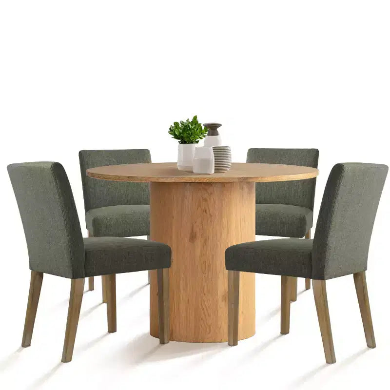 Ensemble table à manger ronde 5 pièces et 4 chaises rembourrées, ensemble de table à piédestal en bois moderne pour cuisine, coin petit-déjeuner ou salle à manger-Panipeachy