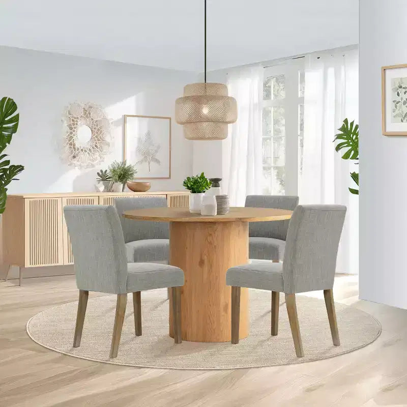 Ensemble table à manger ronde 5 pièces et 4 chaises rembourrées, ensemble de table à piédestal en bois moderne pour cuisine, coin petit-déjeuner ou salle à manger-Panipeachy