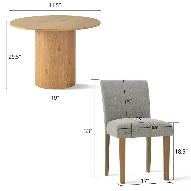 Ensemble table à manger ronde 5 pièces et 4 chaises rembourrées, ensemble de table à piédestal en bois moderne pour cuisine, coin petit-déjeuner ou salle à manger-Panipeachy