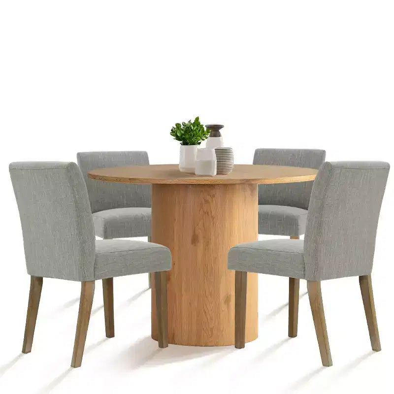 Ensemble table à manger ronde 5 pièces et 4 chaises rembourrées, ensemble de table à piédestal en bois moderne pour cuisine, coin petit-déjeuner ou salle à manger-Panipeachy