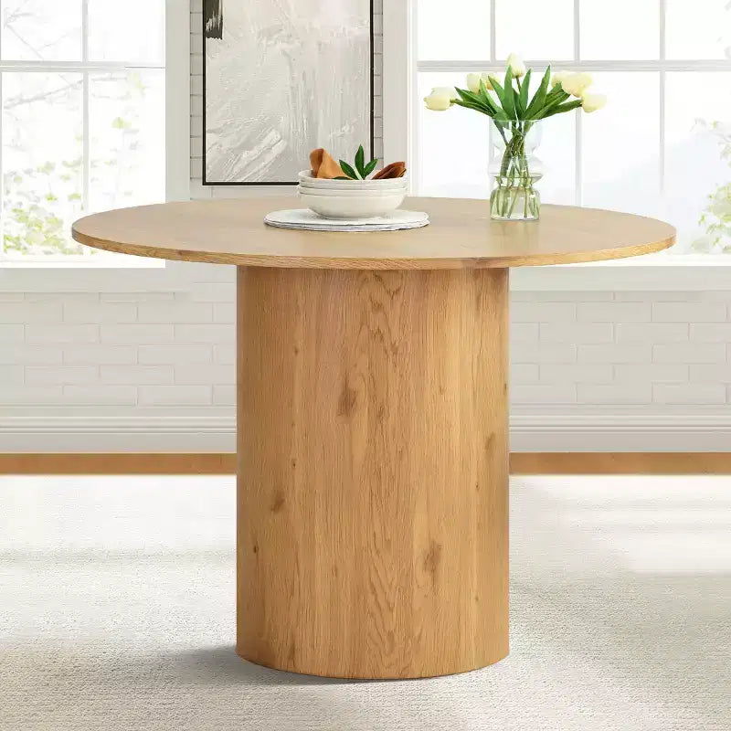 Ensemble table à manger ronde 5 pièces et 4 chaises rembourrées, ensemble de table à piédestal en bois moderne pour cuisine, coin petit-déjeuner ou salle à manger-Panipeachy