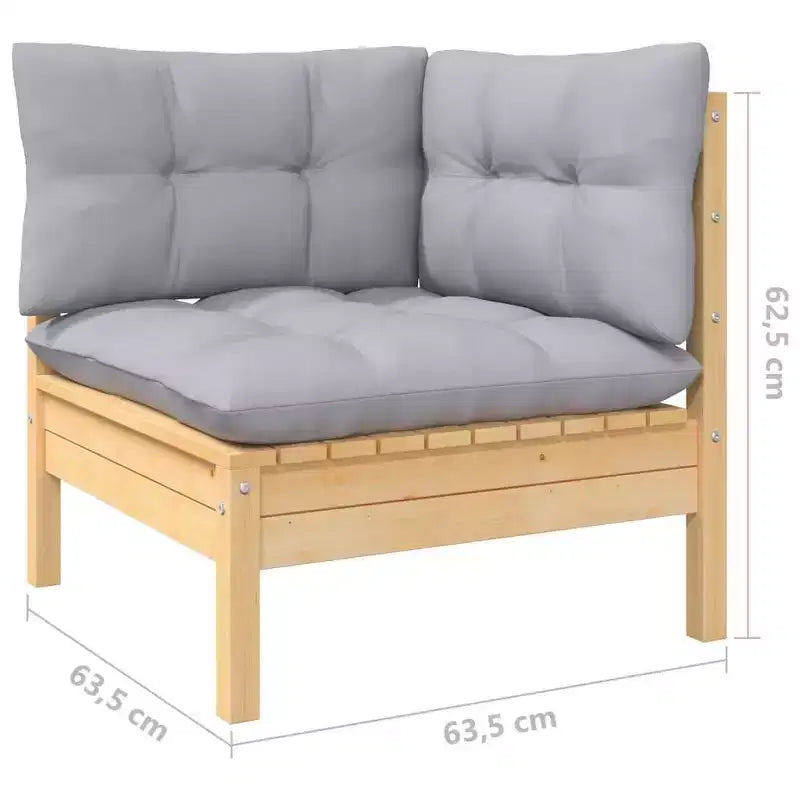 vidaXL Salon de jardin 9 pièces en pin massif avec coussins de différentes couleurs - Marron et gris