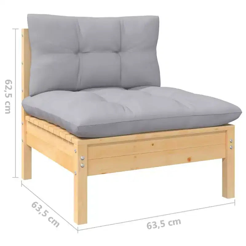 vidaXL Salon de jardin 9 pièces en pin massif avec coussins de différentes couleurs - Marron et gris