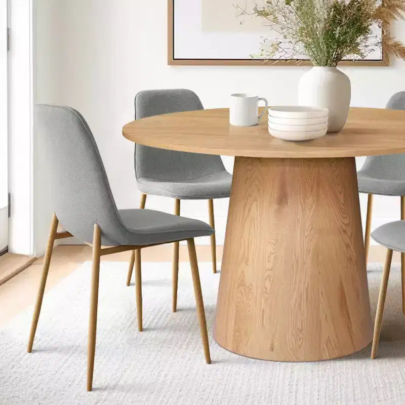 Ensemble de table à manger ronde 5 pièces en chêne, table piédestal 46 avec 4 chaises de salle à manger rembourrées, meubles de salle à manger modernes-Panipeachy