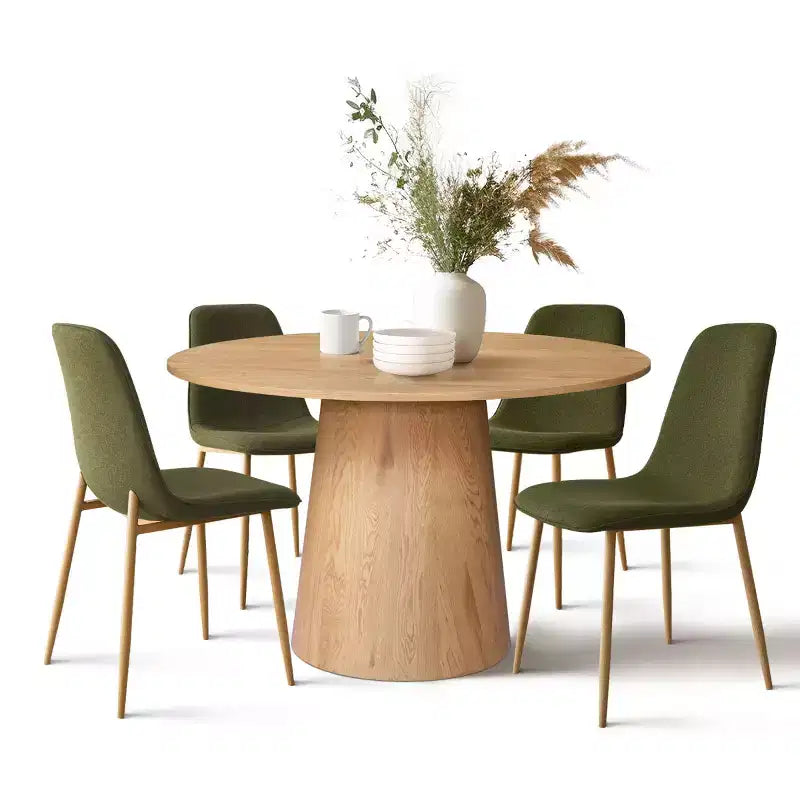 Ensemble de table à manger ronde 5 pièces en chêne, table piédestal 46 avec 4 chaises de salle à manger rembourrées, meubles de salle à manger modernes-Panipeachy